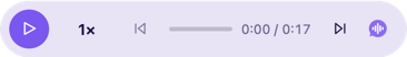 The web player's pill control: a play button, speed, skip buttons, a progress bar with elapsed and total time, and the ResponsiveVoice brand icon.